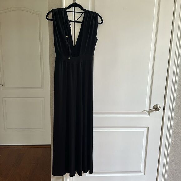 Veronica M Stretch Deep V‎ Maxi Dress Black size L NWT - Picture 9 of 9